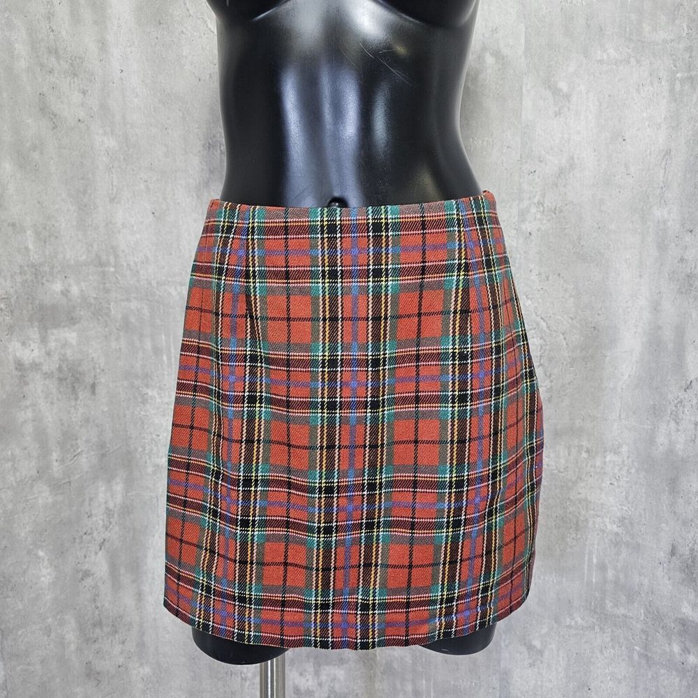 Vintage 90s Y2K The Limited Womens 4 Wool Blend Red Plaid Mini Aline Skirt